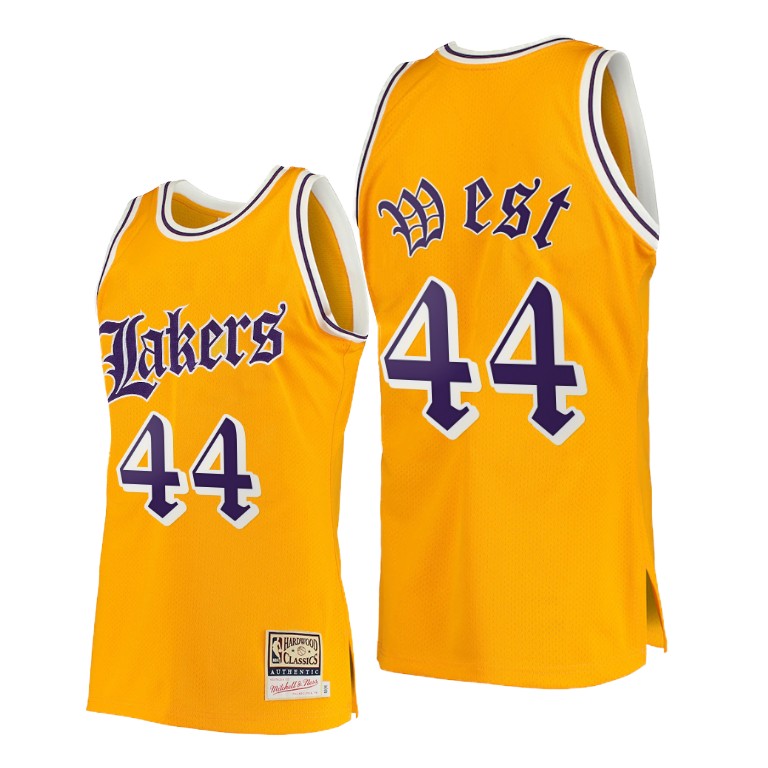 Men's Los Angeles Lakers Jerry West #44 NBA Yellow Old English Hardwood Classics Gold Basketball Jersey TGW3383NM